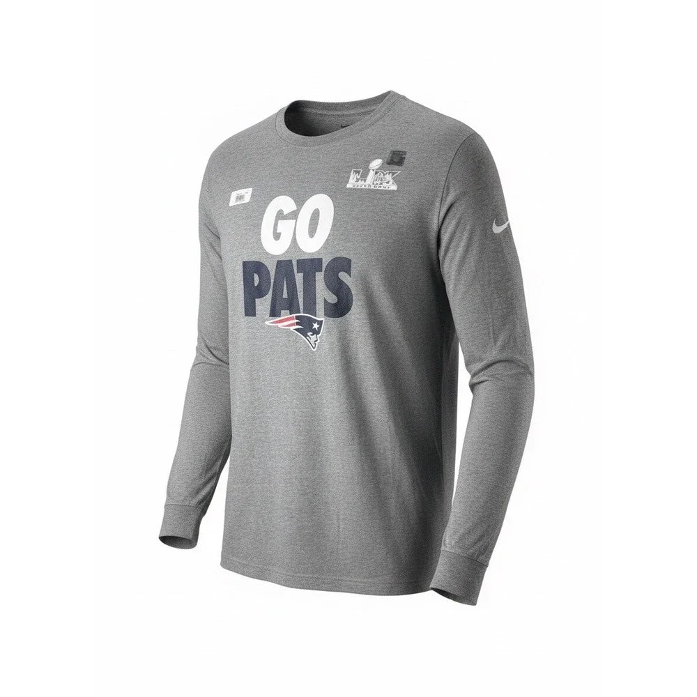 Nike Mens New England Patriots Super Bowl LII Go Pats Long Sleeve Shirt Grey XXL